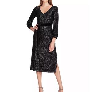 knee length dresses for ladies Jadeaa Sequinned Long Sleeve Midi Dress Natural
